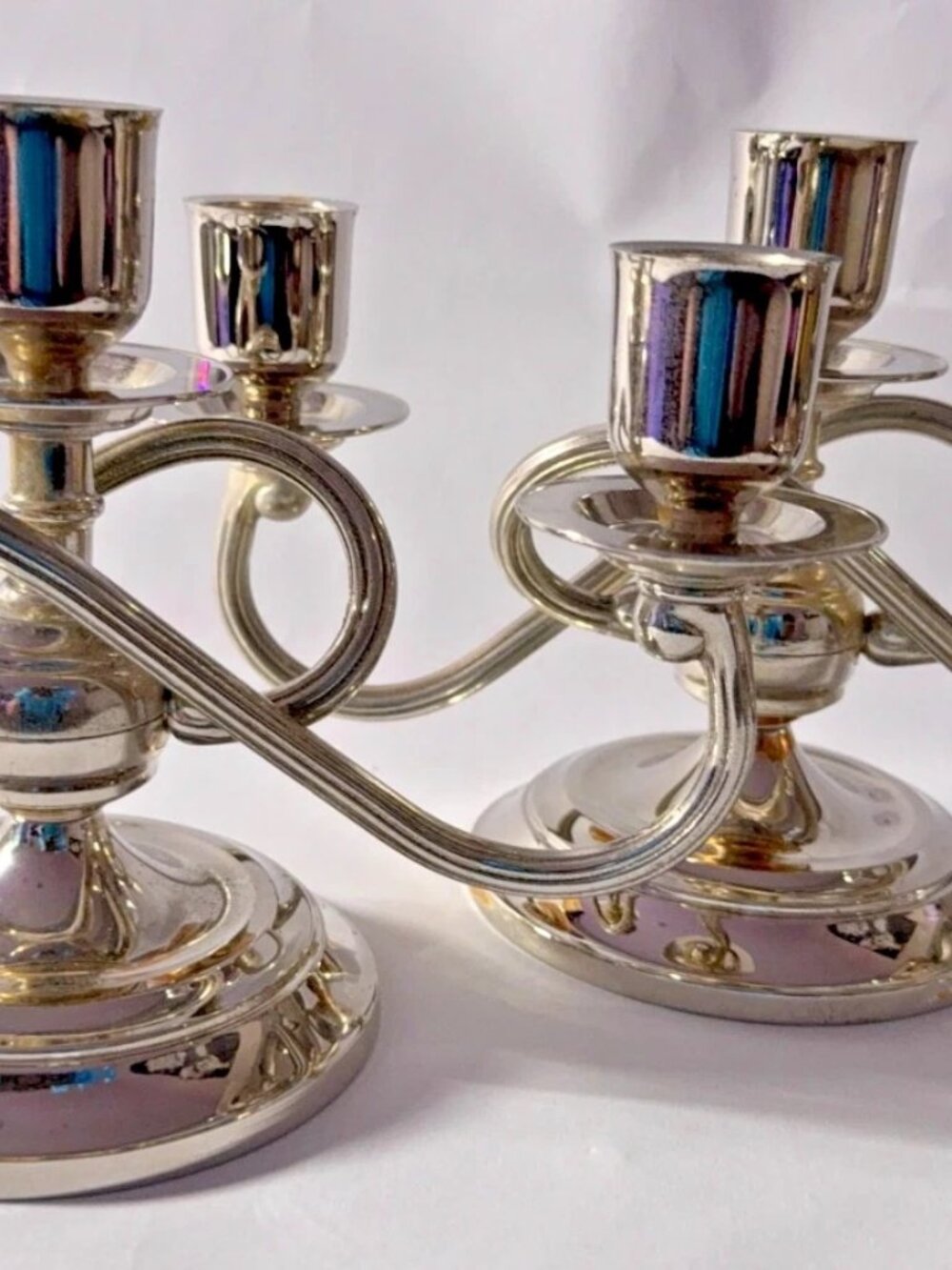 Vintage Silver-Plated 3-Light Candelabras, Matching Pair